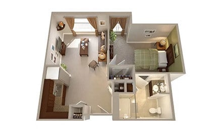 Assisted Living Emerald One Bed One Bath Four Hundred Sixty Three Square Feet