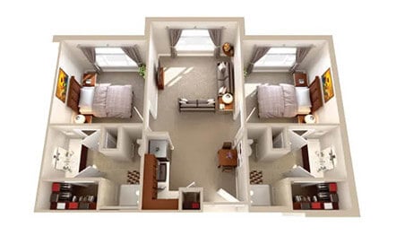 Assisted Living Opal Two Bed Two Bath Seven Hundred Seventy Three Square Feet