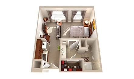 Assisted Living Sapphire Studio One Bath Four Hundred One Square Feet