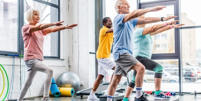 Elderly Residents Doing Fitness Exercises at Independent Living Facility